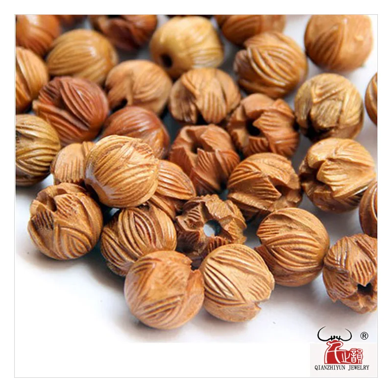 WD-012 10Pcs/Lot peach wood Beads 12mm 15mm 18mm Wooden Beads For Jewelry Making,Hand-carved lotus flower Beads