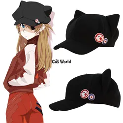 EVA Shikinami Asuka Rangure Chapéu Polar do velo, Gato Ear Baseball Cap, Anime Cosplay Acessórios, Pico