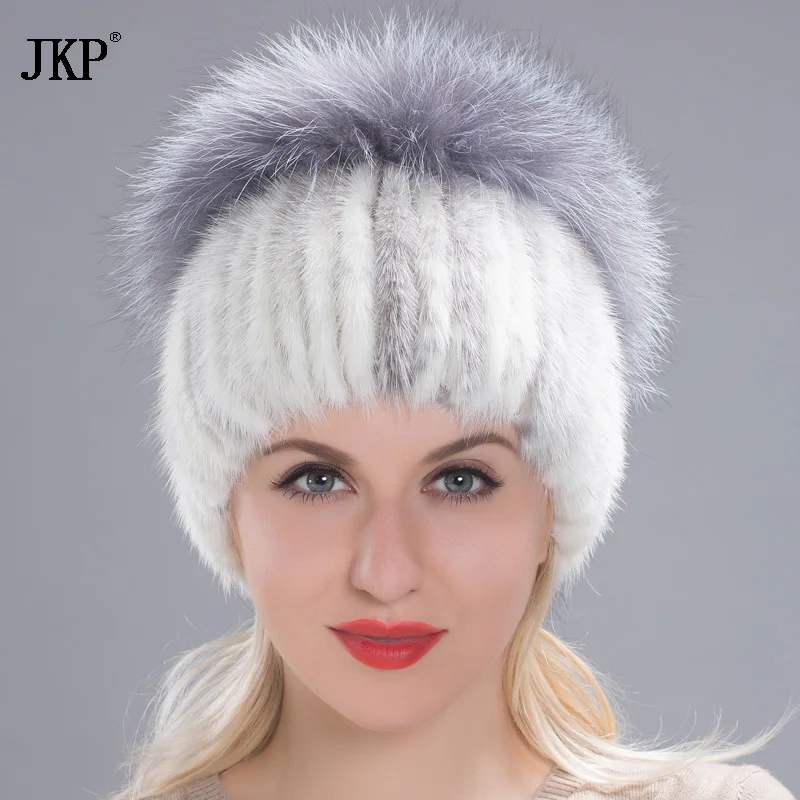 

Winter warm Women's Hat Real Mink Fur Hat Mink Fox Fur Plated Caps Woman Russian New Women's fashion Fur Hat DHY17-37