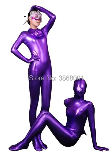 สีแดงเซ็กซี่แฟนซีชุดสตรีชุดเงาโลหะ Zentai สูท Full Bodysuit