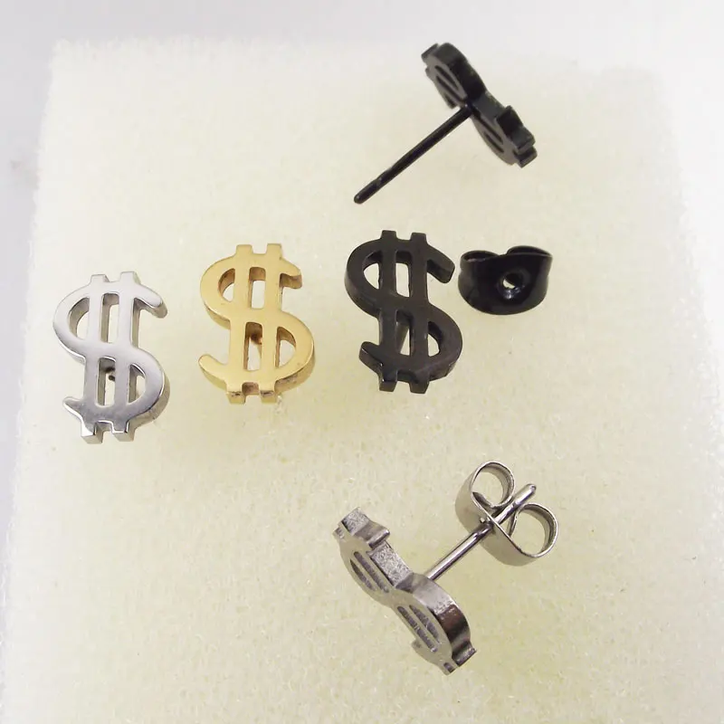 2 Pieces 0.8mm Stainless Steel US Dollar Stud Earring Punk $ Money Ear Tragus Ear Piercing Earrings Men Women