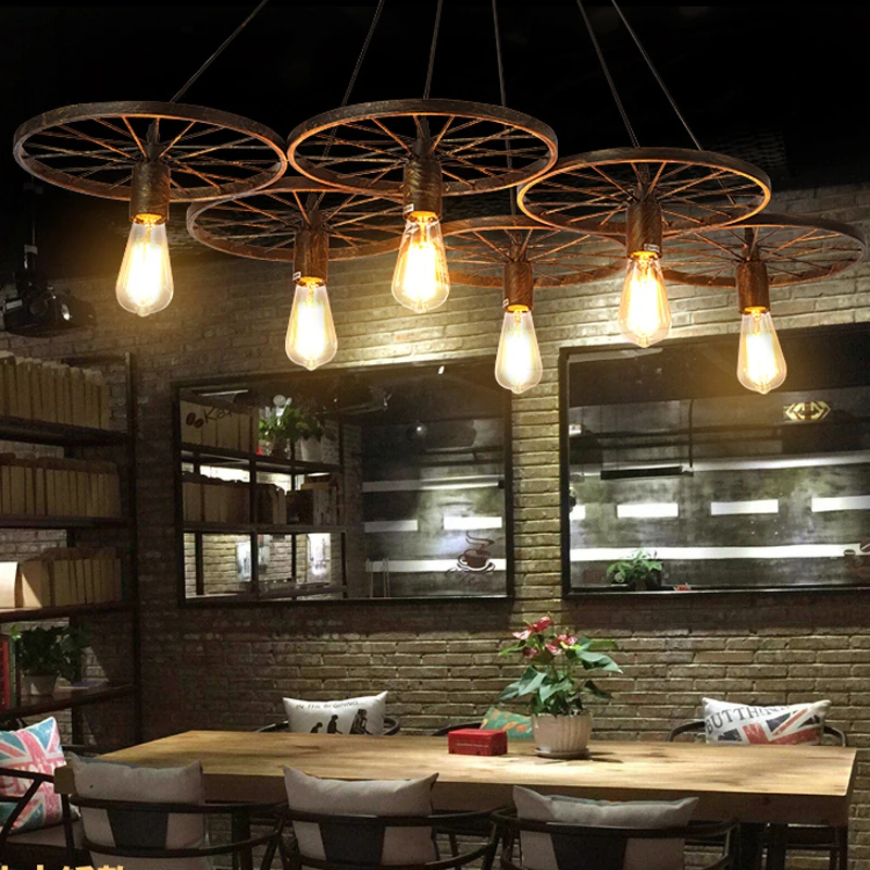 E27 LOFT Metal Wheel Pendant Light Vintage Industrial Lighting American Aisle Lights Lamp 110V-220V