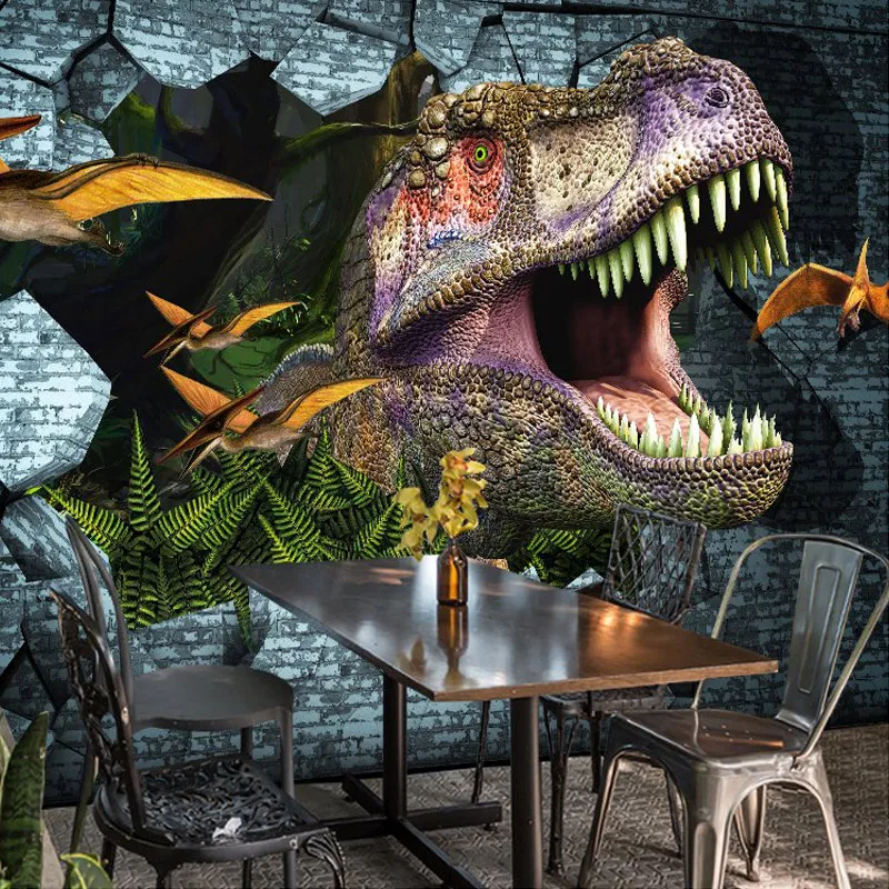 Papel De Parede 3D Paisagem Retro 3D Embossed Dinosaur Mural Wallpaper Cafe Restaurant Creative Background Decor Wall Covering