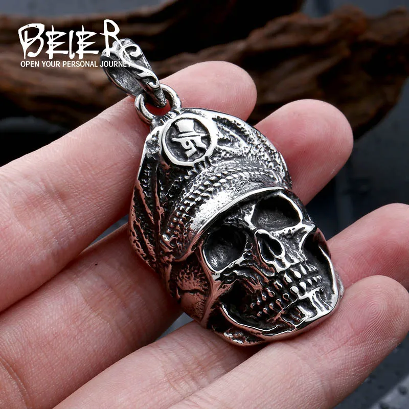 Beier 316L Stainless Steel Necklace Cool Officer Dictator New Designed Skull Pendant Fashion Jewelry BP8-206