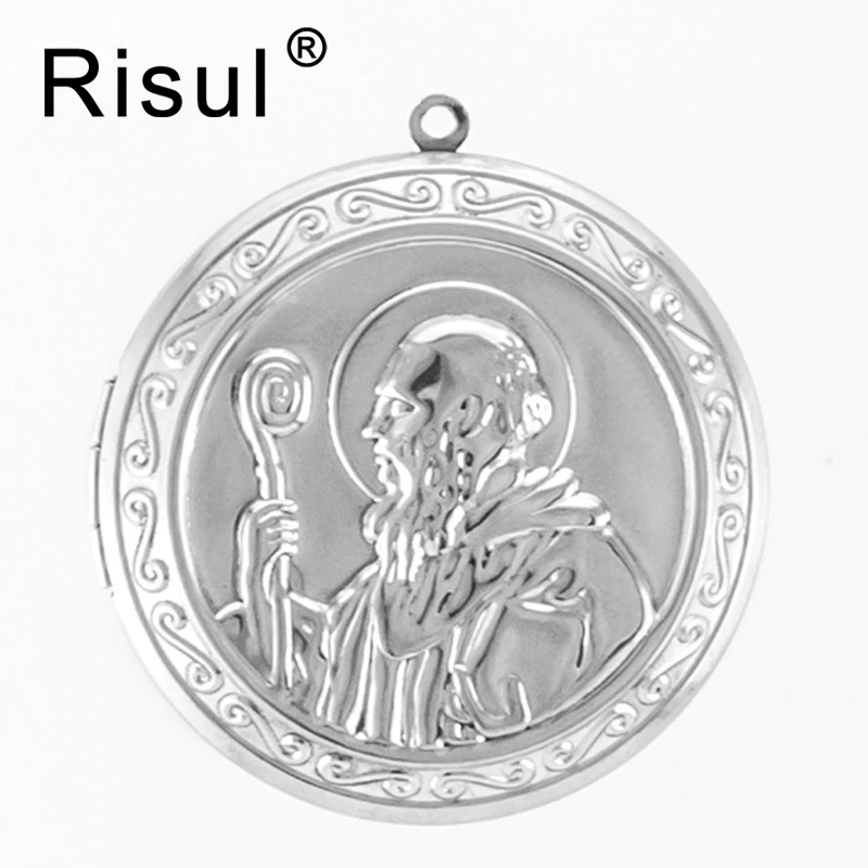 Risul San Benito Father Lockets big size The Saint Benedict Medal embossment style Stainless steel good quality Lockets 5pcs