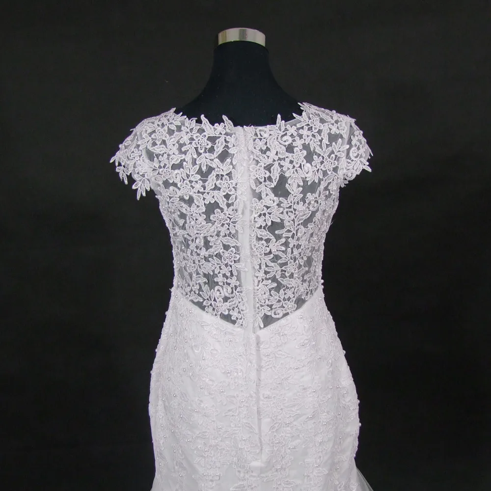 Tanie Vestido de Noiva szata de mariage Sexy V Neck krótkie rękawy koronkowa prosta suknia ślubna syrenka Custom Made suknie ślubne