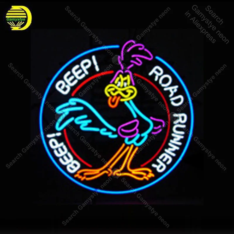 Road Runner Beep Neon Sign Handcraft Aesthetic Room Decor Beer Bar Light Advertisement Neon Signs For Home Wall Light Room Decor