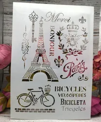 A4 Paris Tower DIY Layering Stencils Wall Painting Scrapbook Coloring Embossing Album Decorative Paper Card Template