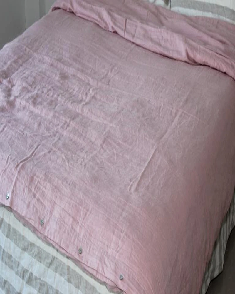 French Washed Linen Duvet Cover, Full Stonewashed Pure Linen Bedding, Children Queen Bed Cover, Double Pink, 76x90