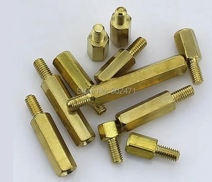 Columna M3 de ángulo de cabeza única de seis pilares, tornillo de latón, columna de separación de seis ángulos, tapón de rosca de M3-Series, M3 x 40 + 6mm, envío gratis