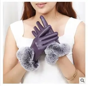 

Hot!Free shipping !!Leather gloves female Ms qiu dong with velvet thickening touch-screen imitation rabbit wool warm warm gloves