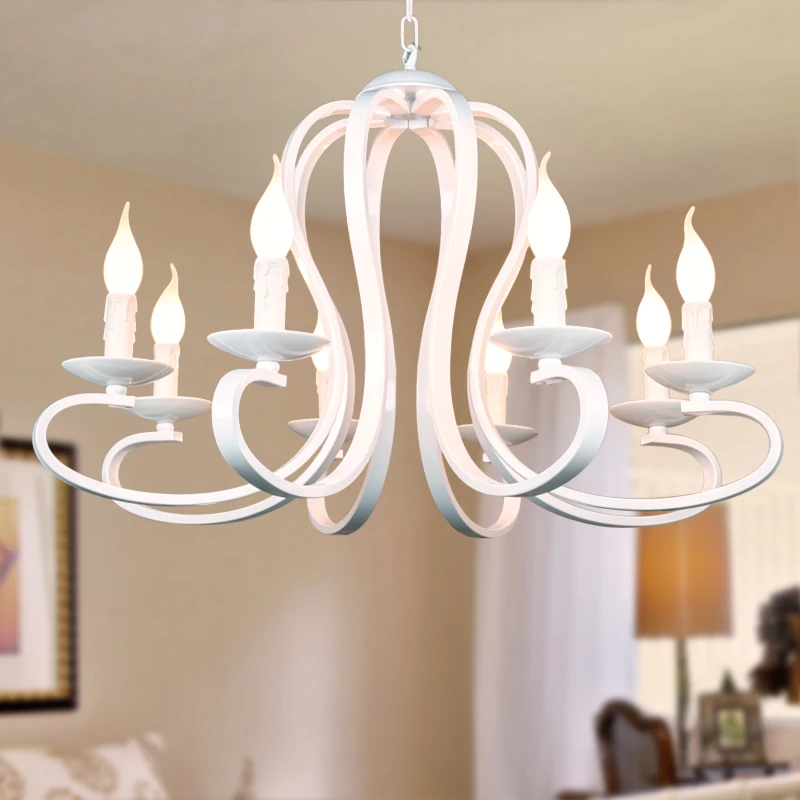 Vintage Wrought Iron Chandelier E14 Candle Holder Black White Iron Lighting Lamp American Country Style Ceiling Light Fixture