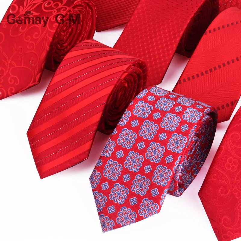 High Quality Ties for Men Fashion Jacquard Woven Classic Mans Necktie For Wedding 6cm Width Slim Groom Neck Tie Red Striped Tie