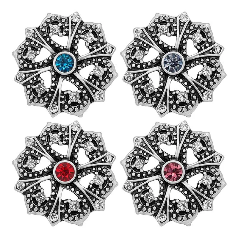 New KZ3140 Charming colorful Flowers hollow rhinestone pattern 20MM snap buttons fit snap bracelet jewelry wholesale