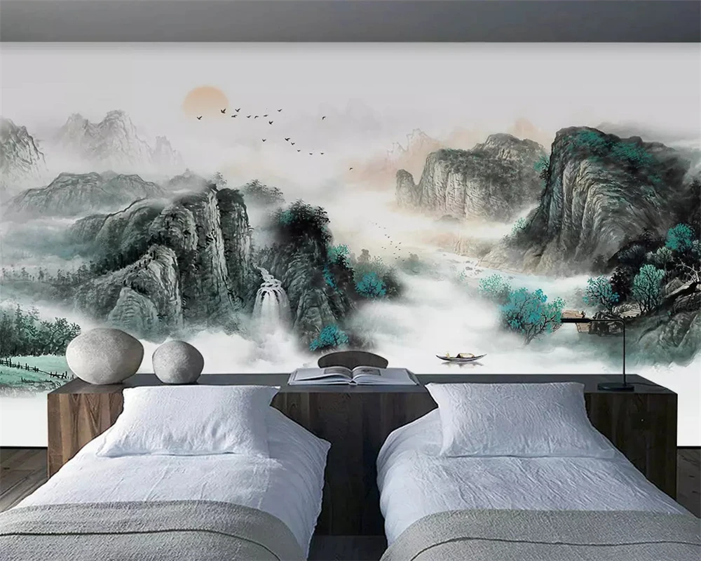 beibehang Customized modern papel de parede 3d wallpaper new Chinese landscape scenery living room wall decoration painting