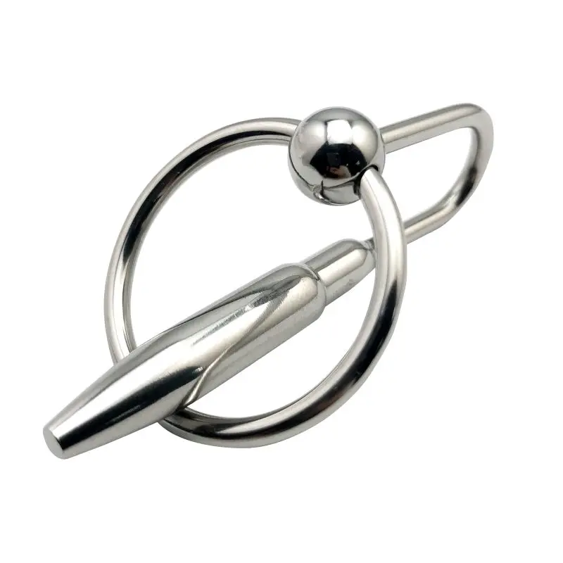 Male small size stainless steel metal urethral penis plug probe Prince Wand massager with pull ring BDSM insert sex toy for men