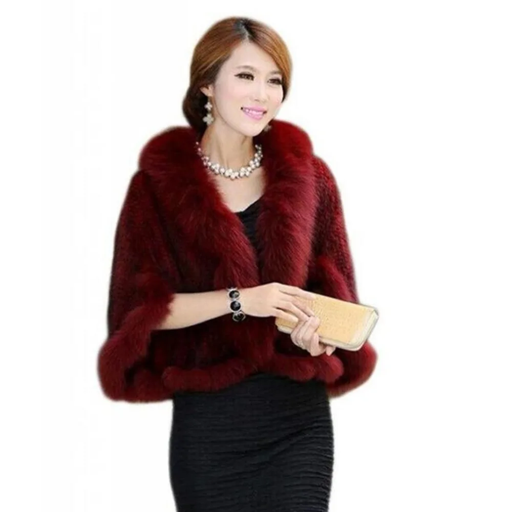 IANLAN Fashion Real Mink Fur Poncho for Women Casual Ladies Real Fox Fur Collar Shawls Free Size Knitted Fur Pashmina IL00006