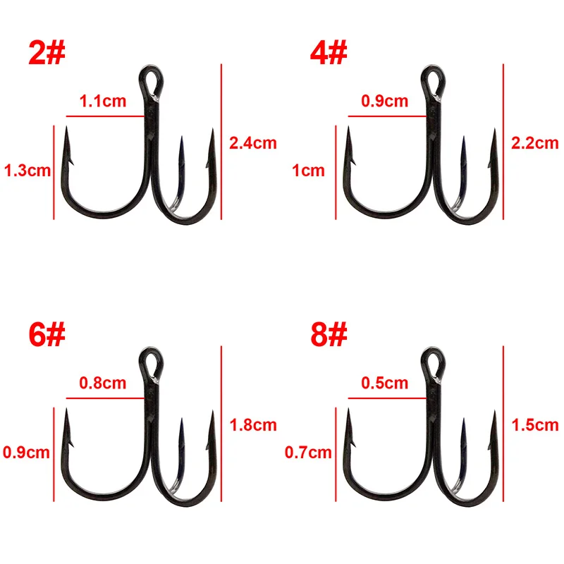 50pcs 35647 High Carbon Steel Treble Fishing Hooks Black Small Round Bent Triple Hard Lure Spoon Fishhook Size 2 4 6 8 10 12 14