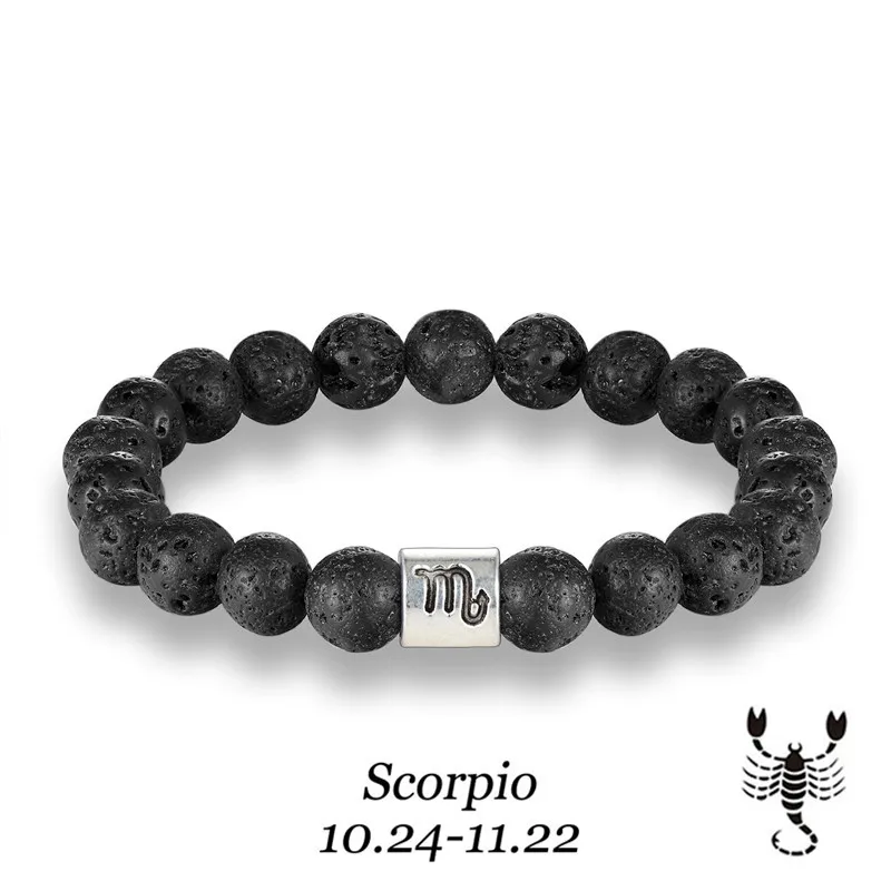 Stone bracelet beads lava natural homme fashion bangles Bracelet Men 12 Constellation Accessorie Jewelry male Lover Gifts