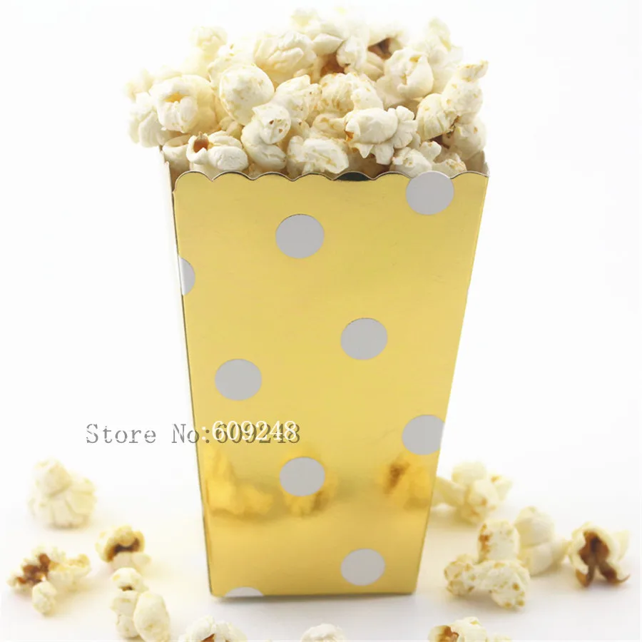 

24 Pcs Polka Dot Gold Foil Paper Popcorn Boxes,Metallic Party Favor Candy Snack Treat Cups,Wedding Favor Holders,Holiday Movie