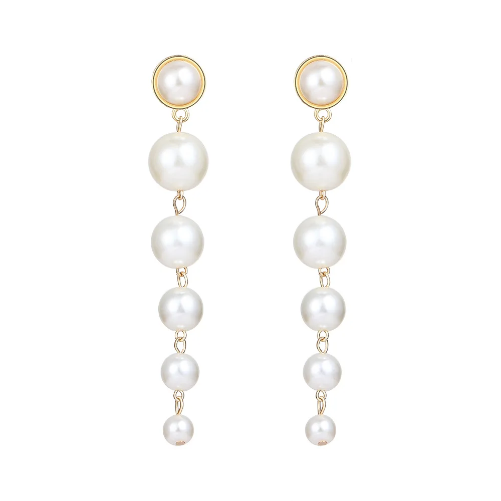 Trendy Elegant Created Big Simulated Pearl Long Earrings Pearls String Statement Dangle Earrings For Women Wedding Party Gift