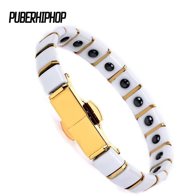 Fashion Jewelry Healing Engry Magnetic Titanium Bio Energy Ceramic Bracelet For Women Men Blood Pressure Accessory Gold Bracelet