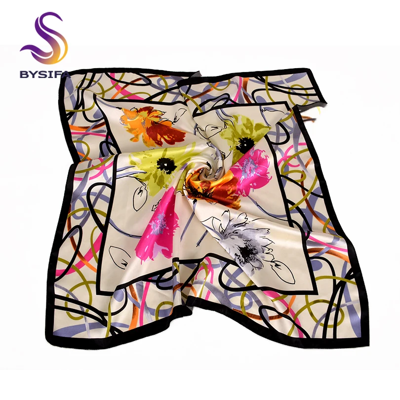 BYSIFA – châle en soie Pure 2018 pour femme, écharpe élégante à motif Floral, carré, nouvelle collection automne hiver 100%