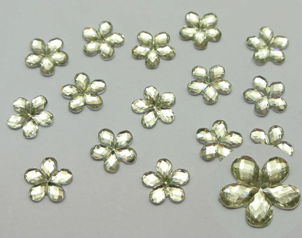 

500 Mixed Color Acrylic Flatback Faceted Flower Rhinestone Gems 8mm