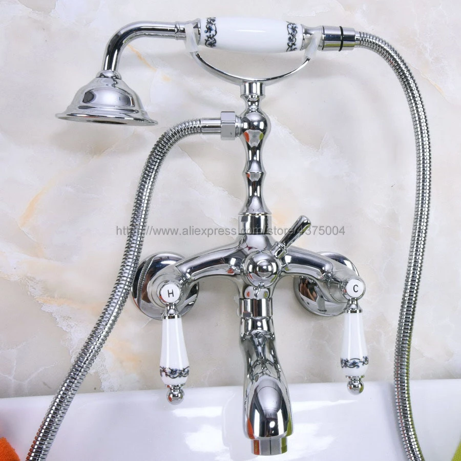 

Bathtub Faucet Chrome Wall Mounted Rain Shower Faucet Round Handheld 2 Handle Luxury Bathroom Mixer Tap Set Nna218