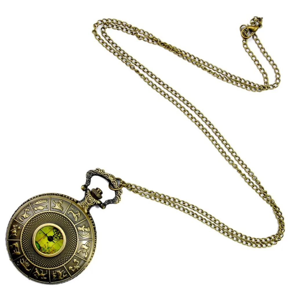 8093Unique  Copper Zodiac Hollow Pierce Pocket Map Australia Design Fob Watch Casual Men And Women Gift Chain