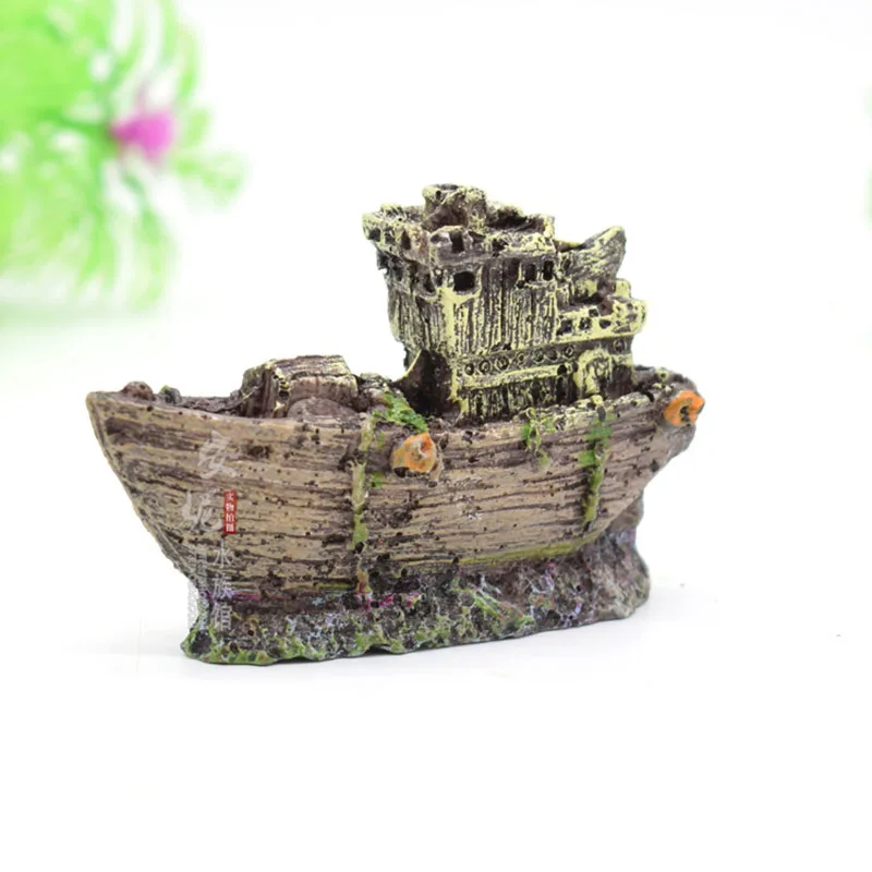 Aquarium Mini Resin Shipwreck Fish Tank Decoration Pirate Treasure Ship Small Ship Ornament Accessories Statue For Fishes Hide