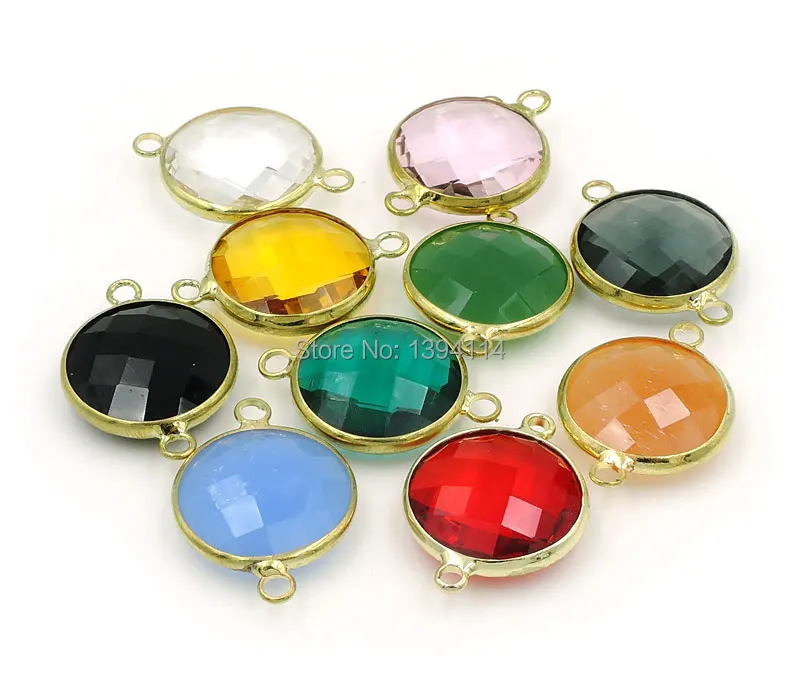 Mixed Colors Glass Quartz Faceted Round Connectors Gold Plated 8mm 10mm 12mm 14mm 16mm 18mm 20mm 25mm