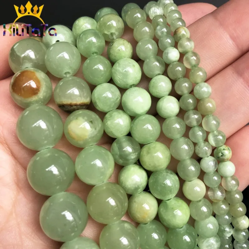 Natural Stone Flower Green Lace Jades Beads Round Loose Beads For Jewelry Making DIY Bracelets Necklace 15''Strand 4/6/8/10/12mm