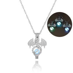 Women Luminous Necklaces Glow In The Dark Flying Dragon Stone Cage Pendant Necklace For Ladies Fashion Jewelry Accessories