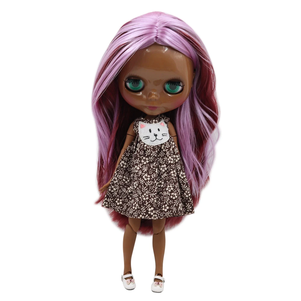 ICY DBS Blyth doll Super dark skin 1/6 30cm bjd joint body black smooth face Purple mixed red hair. No.BL2137/12532