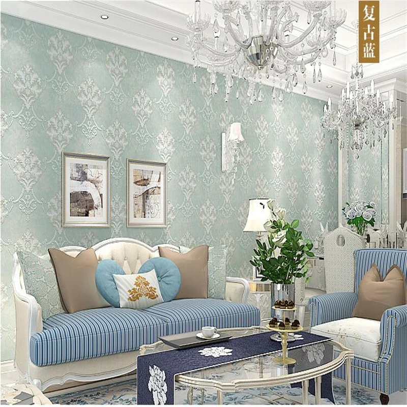 

wellyu Elegant simple European wallpaper non-woven thick 3D relief bedroom wallpaper living room sofa background wall chic