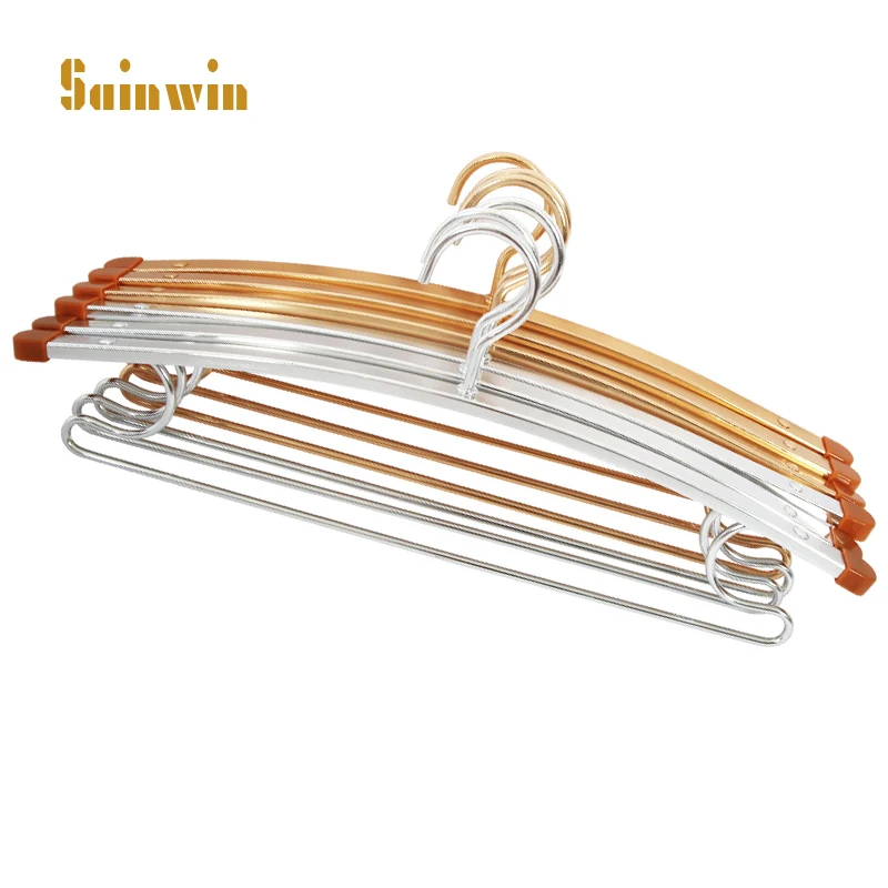 

Sainwin 5pcs/lot 44cm Adult Aluminium Alloy Hanger Widened Non-trace Household Closet Multi-functional Clothes Rack Metal Hanger