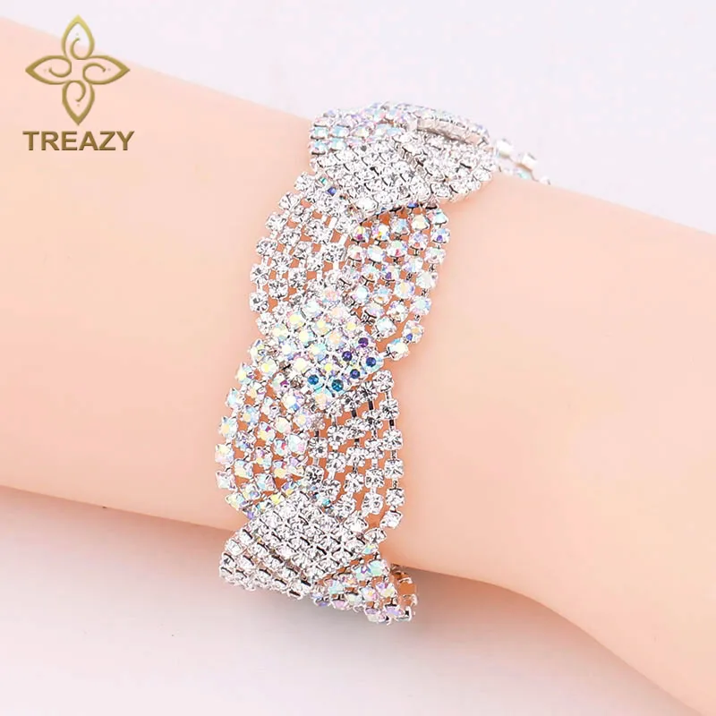 TREAZY wspaniałe kryształowe bransoletki dla kobiet Rhinestone Twisty Pulseras bransoletki bransoletki moda biżuteria ślubna dla nowożeńców