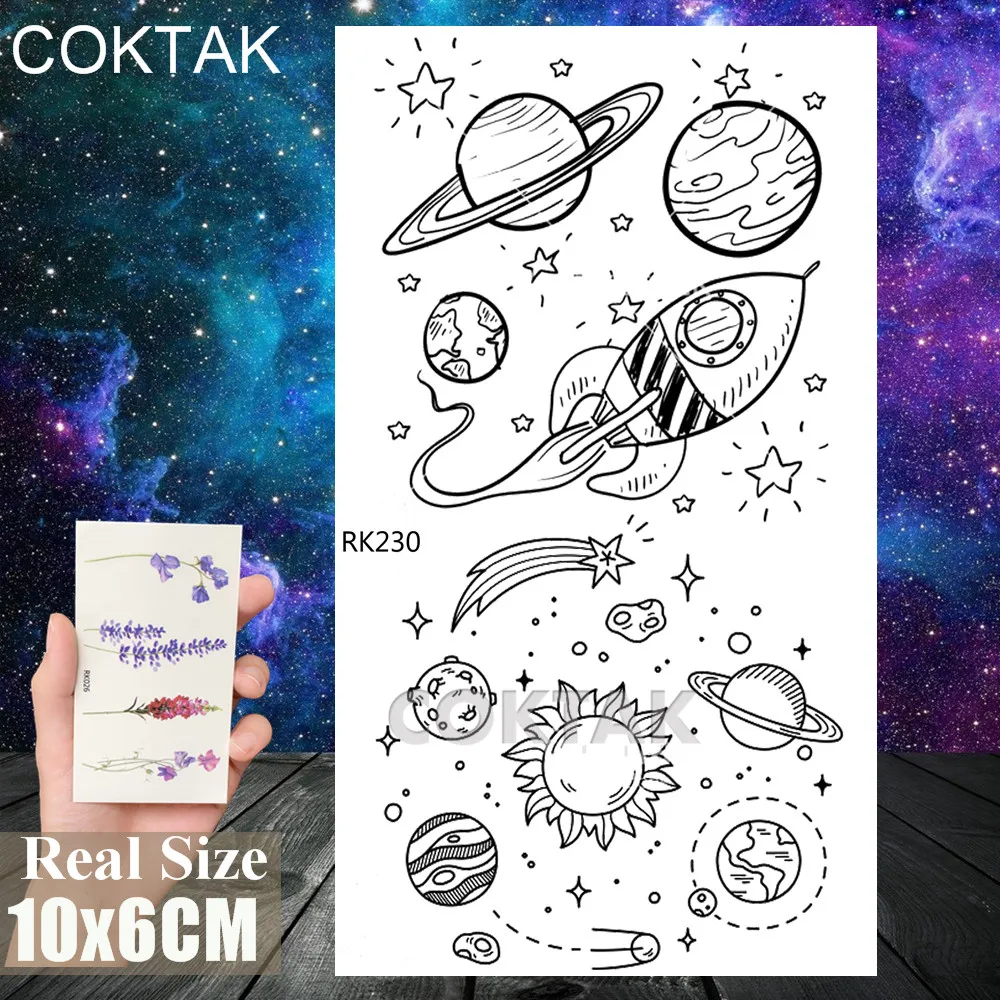 Lovely Small Planets Temporary Tattoos Realistic Sheets Body Art Arm Tattoos Paper For Adult Kids Fake Waterpoof Tattoo Sticker