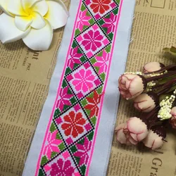 1yard Hmong Embroidery Cross Stitch Lace Trim 5cm Miao Dress Collar Ribbon Ethnic Tribal Thai Karen Lao Boho Sew DIY Slavic Deco