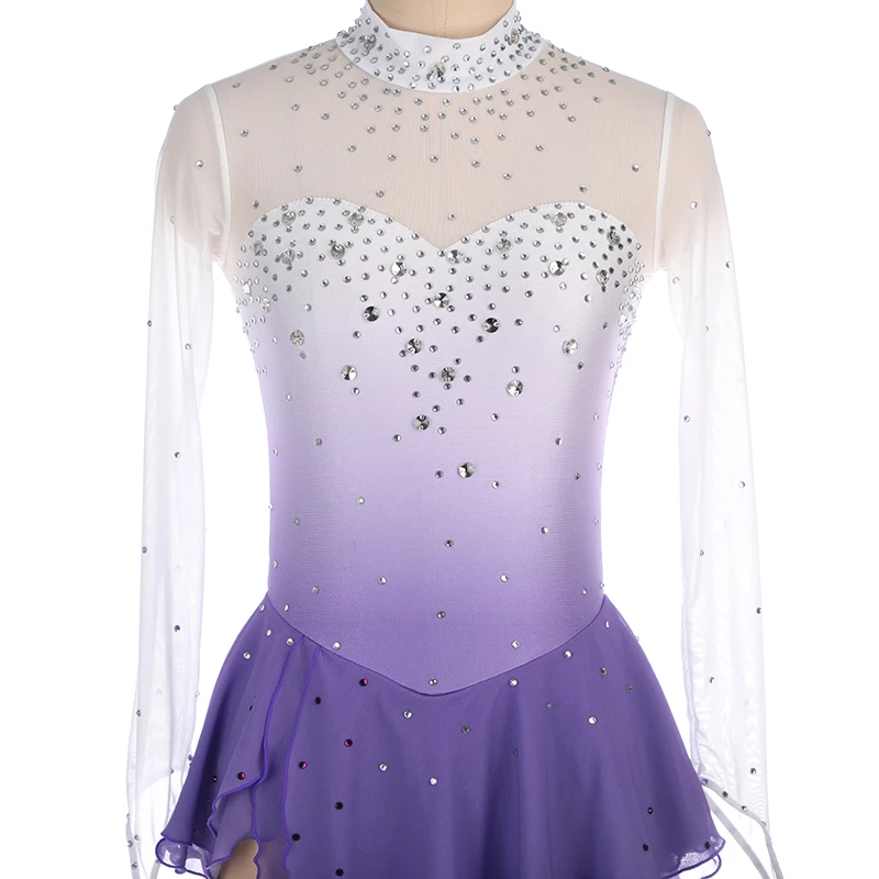 Nasinaya Figure Skating Dress Ice Skating Skirt for Girl Women Kids Customized Competition Performance Purple Gradient Shiny