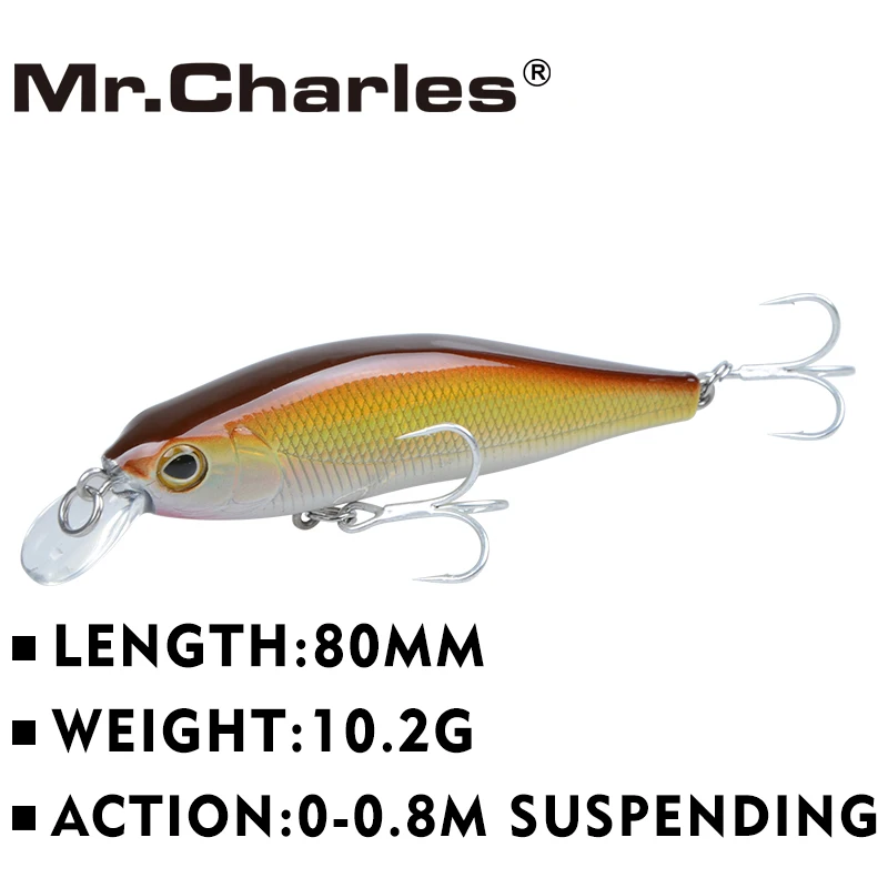 Mr.Charles CMC012 Fishing Lures , 80mm/10.2g 0-0.8m Suspending High Quality Minnow Crankbait Fishing Lure Hard Bait