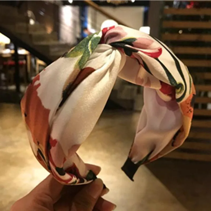 Czeski z nadrukiem kwiatowym z pałąkiem na głowę krzyż dla głowa kobiety noszą Hairband szerokie dorośli wakacje ozdoba do włosów z pałąkiem na głowę głowa kobiety opaska na głowę szeroka