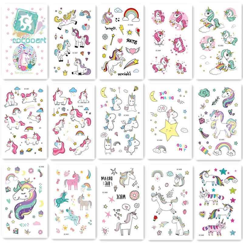 

15pcs/set Children Tattoo Sticker Cartoon Tatuajes Temporal Kids Waterproof Fake Tatoo Hand Taty Cute Unicorn Tatouage Body Art