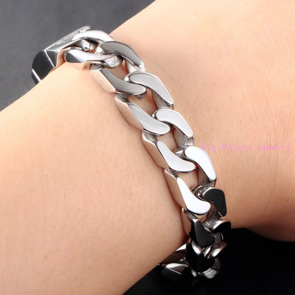 

Top Polishing Silver Color Cuban Curb Casting Link Chain Bracelet 316L Stainless Steel Cool Men Bangle Jewelry 12mm*22CM