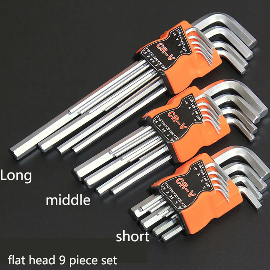 9pcs Multifunction Hexagon Allen Key Wrench Tools set Matte Chrome flat head Ball End Spanner set Screwdriver Set Tool Kit