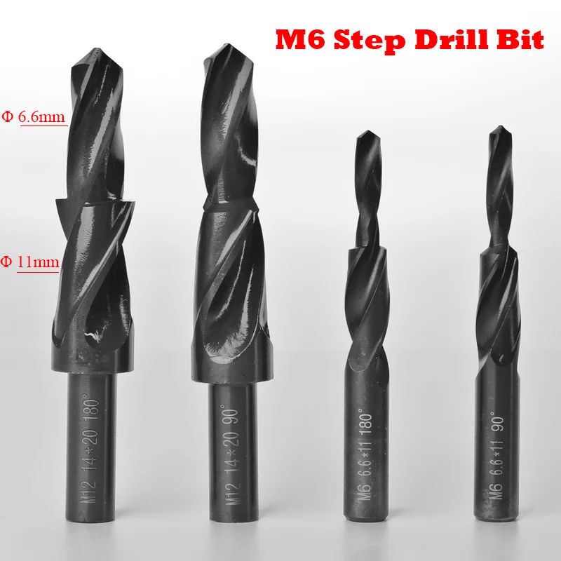 M6 6.6mm 11mm 6.6-11mm Diameter 90 180 Degree High Speed Steel HSS Small Straight Shank Two Subland Step Core Twist Drill Bit