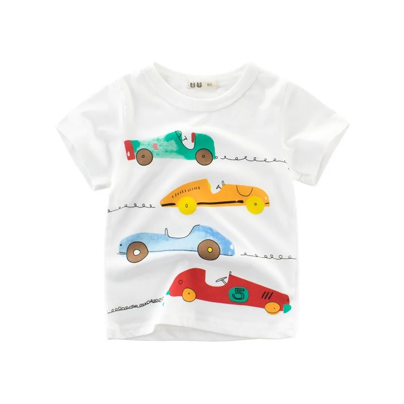 CROAL CHERIE Children Tops Cute Car Printing Toddler Baby Boy Clothes Cotton Summer Kid Clothes Short Sleeve Tees 90-140cm