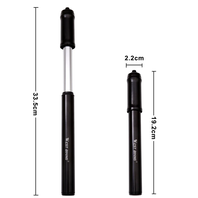 WEST BIKING Mini Bike Pump 260 Psi High Pressure Hand Inflator Air Pump Mountain Bike Cycling Portable Ultralight Bicycle Pump