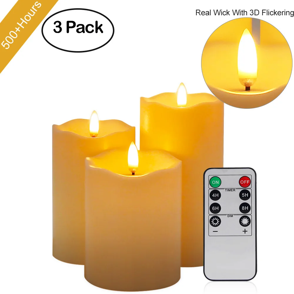 Home Decor 3Pcs/set Cylindrical Remote Control Timed Flameless LED Candle Light For Party LED Candles Valentine's Day Party